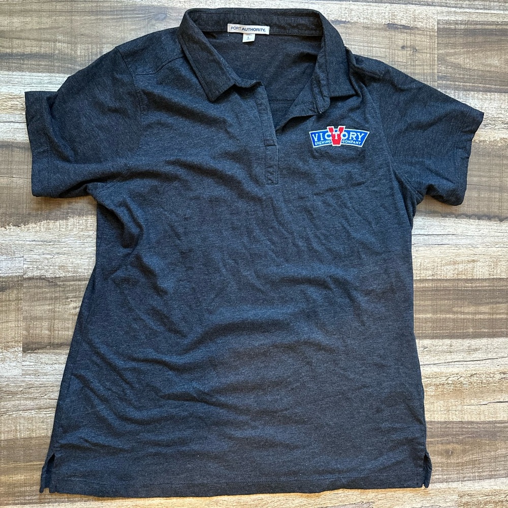 Embroidered Victory Brewing Company grey heather polo shirt